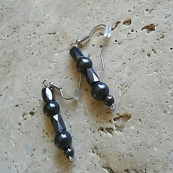 Onyx & Black Pearls Pierced Earrings Silver Dangle Beaded Elegant Quiet Luxury - Picture 3 of 5